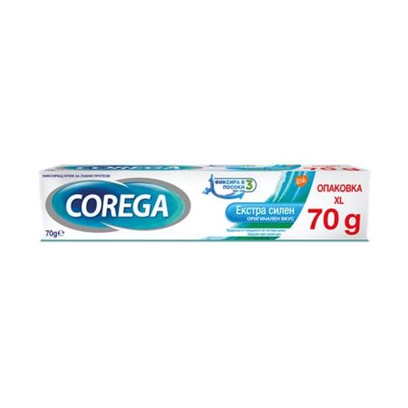 Corega Екстра силен Фиксиращ крем за зъбни протези 70 гр XL Oпаковка