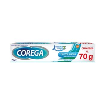 Corega Екстра силен Фиксиращ крем за зъбни протези 70 гр XL Oпаковка