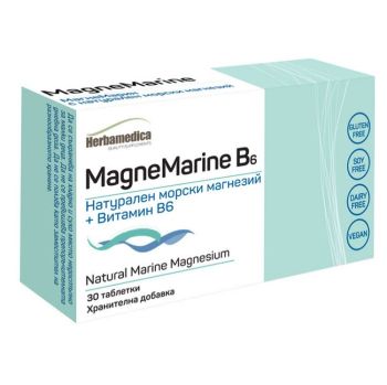 Herbamedica Magne Marine В6 Натурален морски магнезий + витамин В6 за нервната система и мозъка х30 таблетки