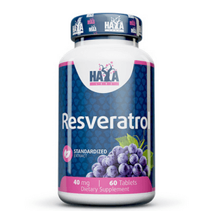 HAYA LABS Resveratrol  РЕСВЕРАТРОЛ 40mg х 60 Tabs Предпазва от рискови фактори за сърцето, включително затлъстяване и диабет и намалява LDL или лошия холестерол