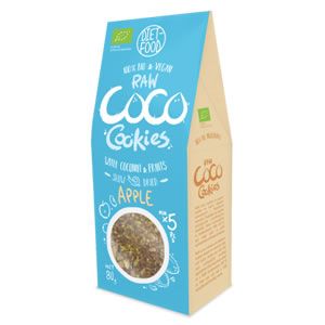 Diet Food Bio Coco Cookies with Apple 80g са Вкусни сладки на базата на кокосови стърготини с добавка на плодове. Има максимална хранителна стойност