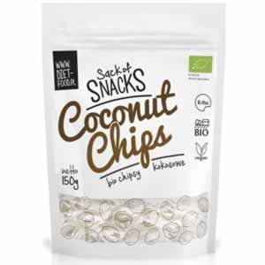 Diet Food Bio Coconut Chips 150g не е нито подсладен, нито термично обработен, което го прави идеална закуска за възрастни и деца.