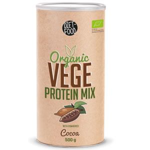 Organic VEGE Protein Mix Cocoa 500g Спомага за показването на чиста мускулна маса и подобрява възстановяването. Предпазва мускулатурата като намалява умората след тренировка. Подходящ за вегани