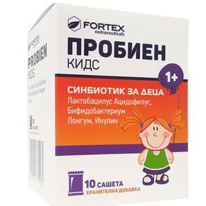 Fortex Пробиен кидс синбиотик за деца x10 сашета e За естествено справяне с подуване на коремчето, газове, колики. При запек и разстройство, повреме и след прием на антибиотици.