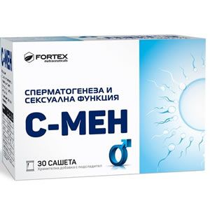 Fortex С-Мен за нормална сперматогенеза и сексуална функция х30 сашета Подпомага нормалната сперматогенеза и сексуалната функция при мъжете. Допринася за нормална концентрация на тестостерон в кръвта