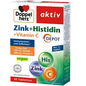 Цинк, Хистидин, Витамин C, Doppel Herz Депо, 30 Таблетки