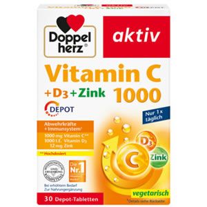 Doppel Herz, Витамини, C 1000, D3, Цинк, 30 Депо Таблетки