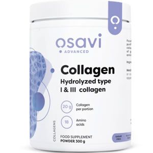 OSAVI Хидролизиран колаген 300 g Пептидите допринасят за поддържането на нормални кости. Намалява фините линии и бръчки. Забавя процесите на стареене в тялото.