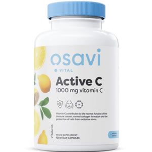 OSAVI Актив Витамин C 1000 mg 120 Допринася за нормалното образуване на колаген за нормалната функция на кръвоносните съдове, костите, хрущялите, венците, кожата и зъбите.