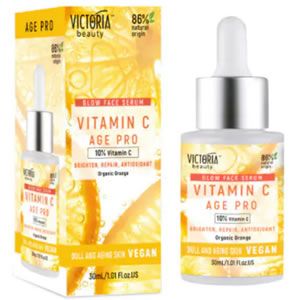 Victoria Beauty Age Pro Озаряващ серум 30мл Притежава освежаващ, изсветляващ и възстановяващ ефект. Съдържа 10% витамин C.